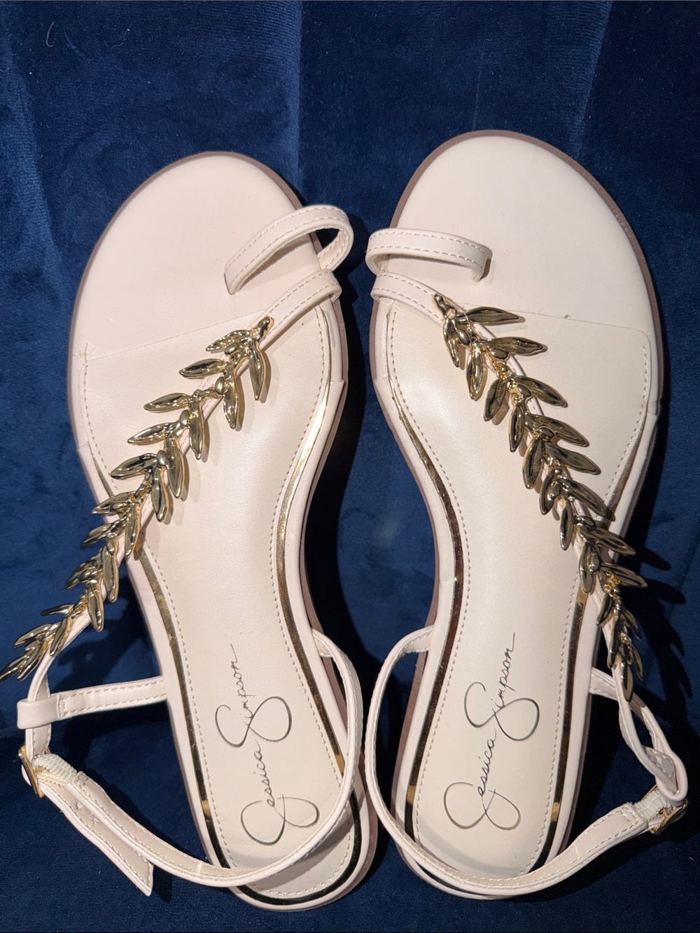 Jessica Simpson Women’s Cream Embellished Sandals w/ Gold Accent Size 9 - Picture 2 of 3